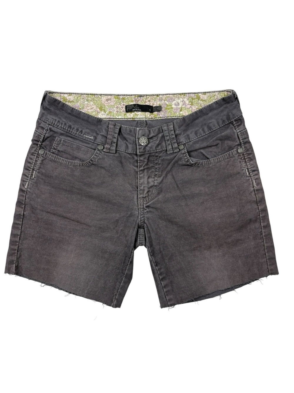 PraNa Women’s gray corduroy cut-off mid rise shorts | Size 0